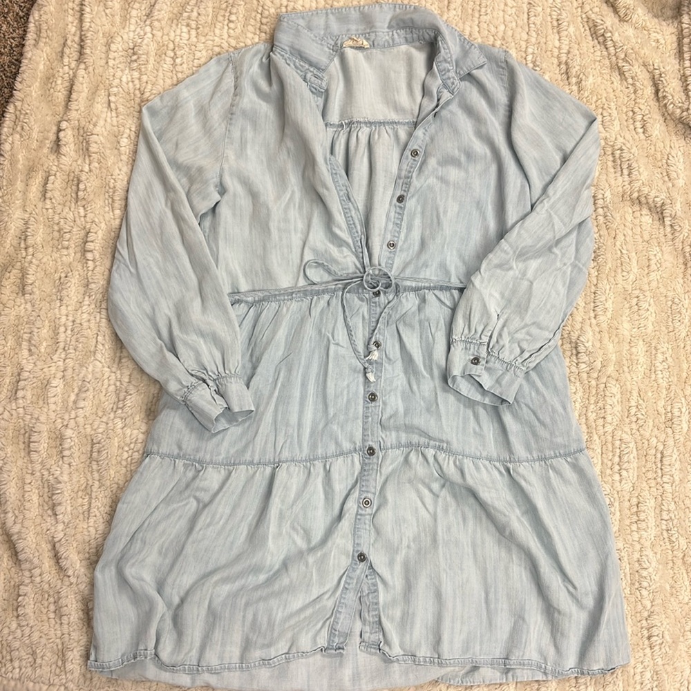 Denim Chambray Dress Light Wash Button Front